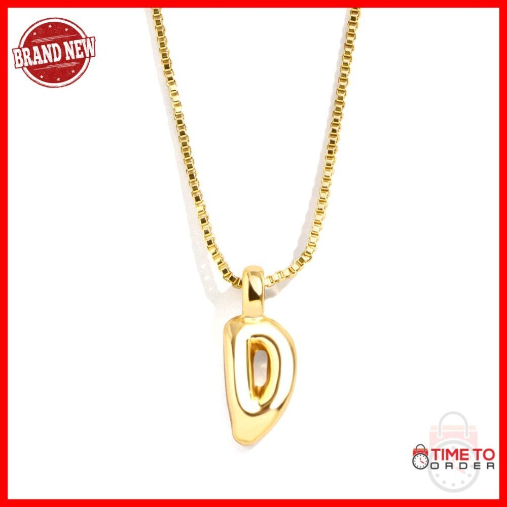 Gold-Plated Bubble Initial Pendant Necklace, 17 Inch Chain, Personalized Gift